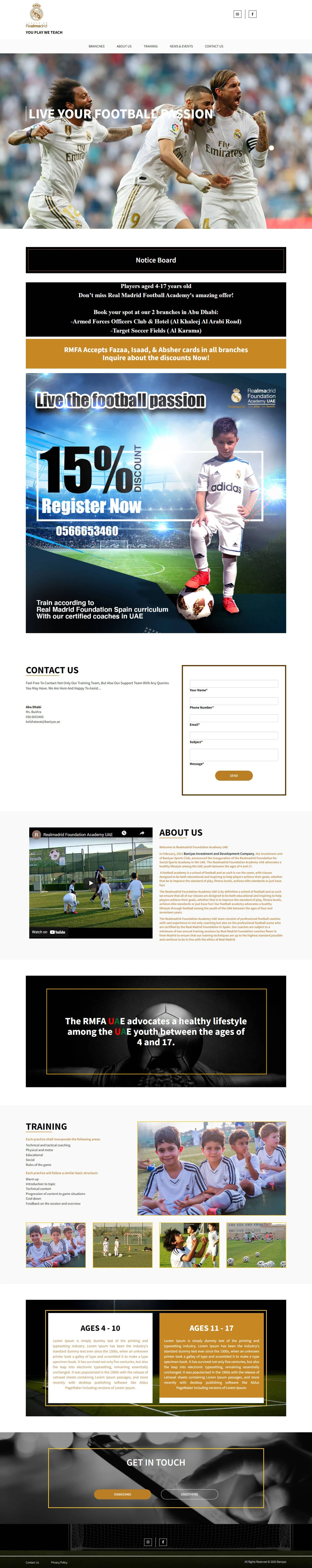Real Madrid Football Academy website design